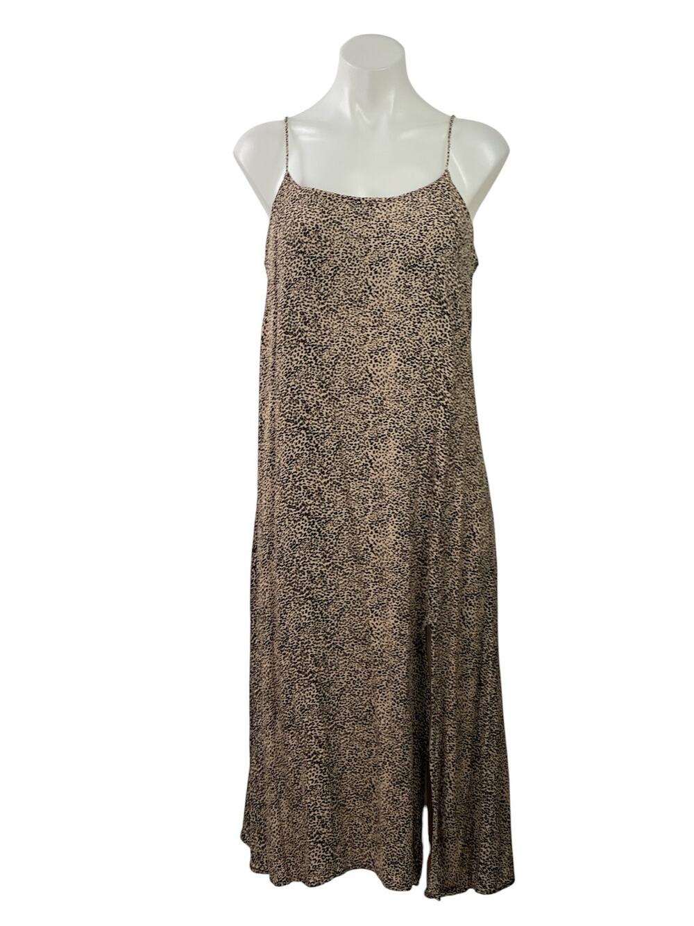 MNG Mango Beige Leopard Animal Print Sleeveless Slit Cami Tank Midi Dress Size 6